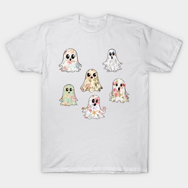 Cute Floral Ghosts T-Shirt by CreatingChaos